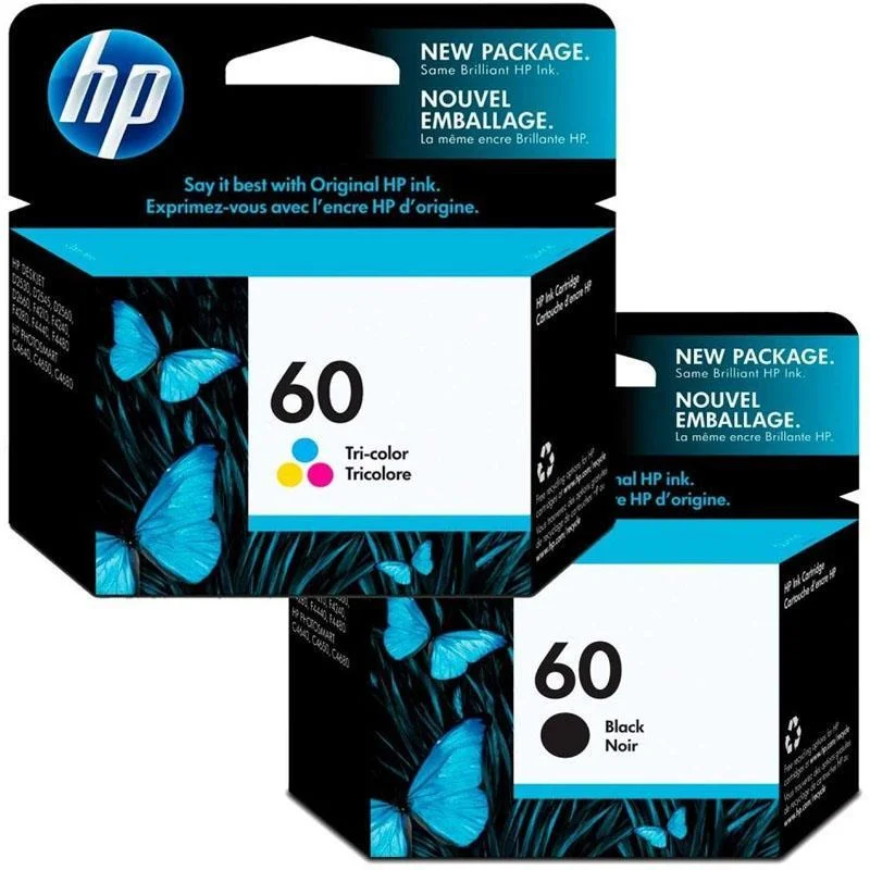 Original 60 Black Tri-color (N9H63FN) Ink Cartridges for DeskJet D1660 D2500 D5560 F2400 F4400 F4580 ENVY 100 110 120 PhotoSmart C4600 C4700 D110a Printer
