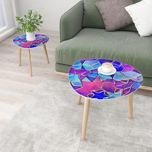 CHDEUSL Small Coffee Nesting  Abstract Stained Glass Mosaic Triangle End  Center   Modern   Room Bedroom Balcony