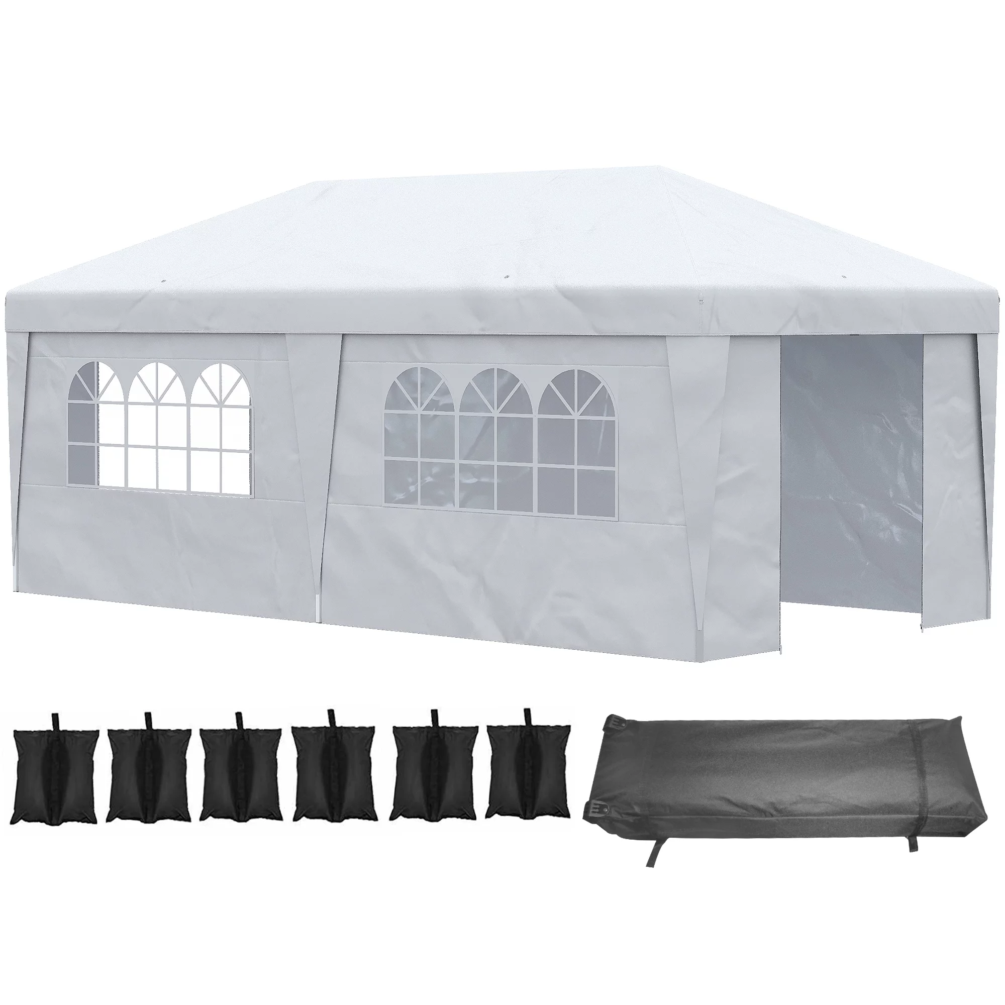 Homiyad 10' X 19.5' Pop Up Canopy Tent with Sidewalls, Height Adjustable Large Party Tent Event Shelter with Leg Weight Bags, Double Doors and Wheeled Carry Bag for Garden, Patio, White