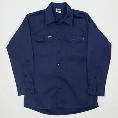 Lapco FR 8.7 Cal 7 oz. Flame Resistant 100% Cotton Twill Men's FR Uniform Shirt, Navy, Size Regular, Small (1 Unit)