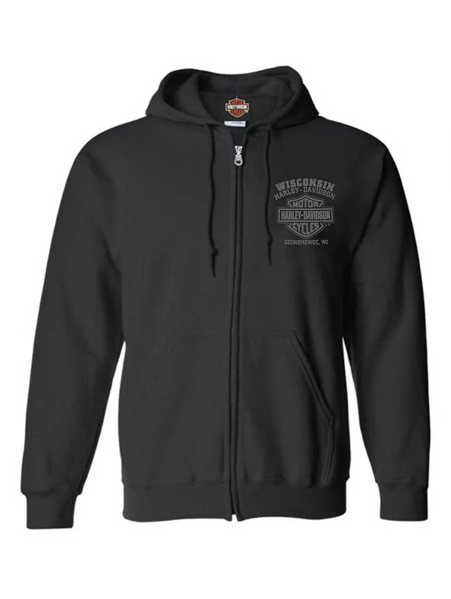 Harley-Davidson Men's Ghoulish Skull Zip-Up Cotton-Blend Hoodie, Black (4XL), Harley Davidson