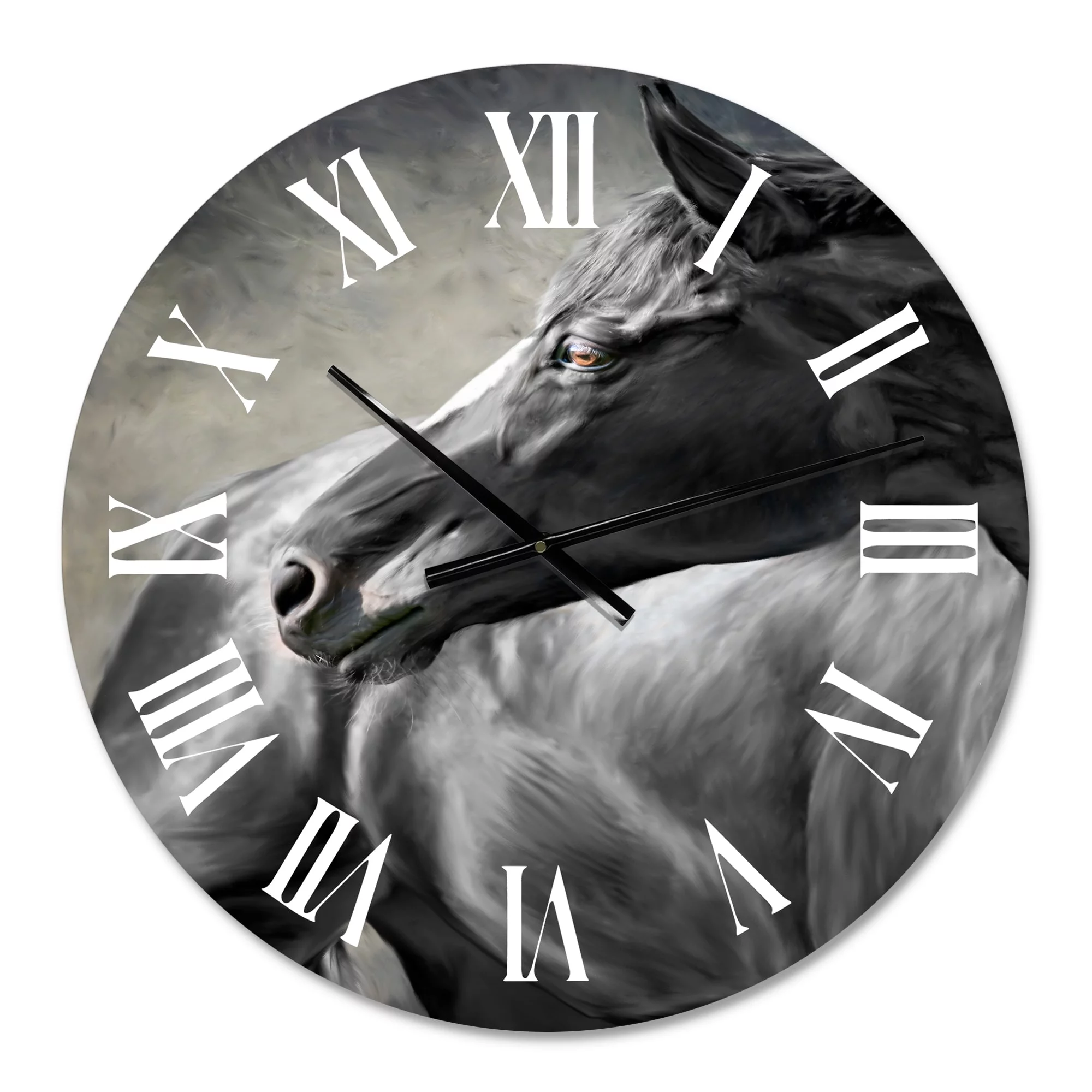 DESIGN ART Designart 'Portrait Of A Black Horse' Farmhouse wall clock 16 In. Wide x 16 In. High