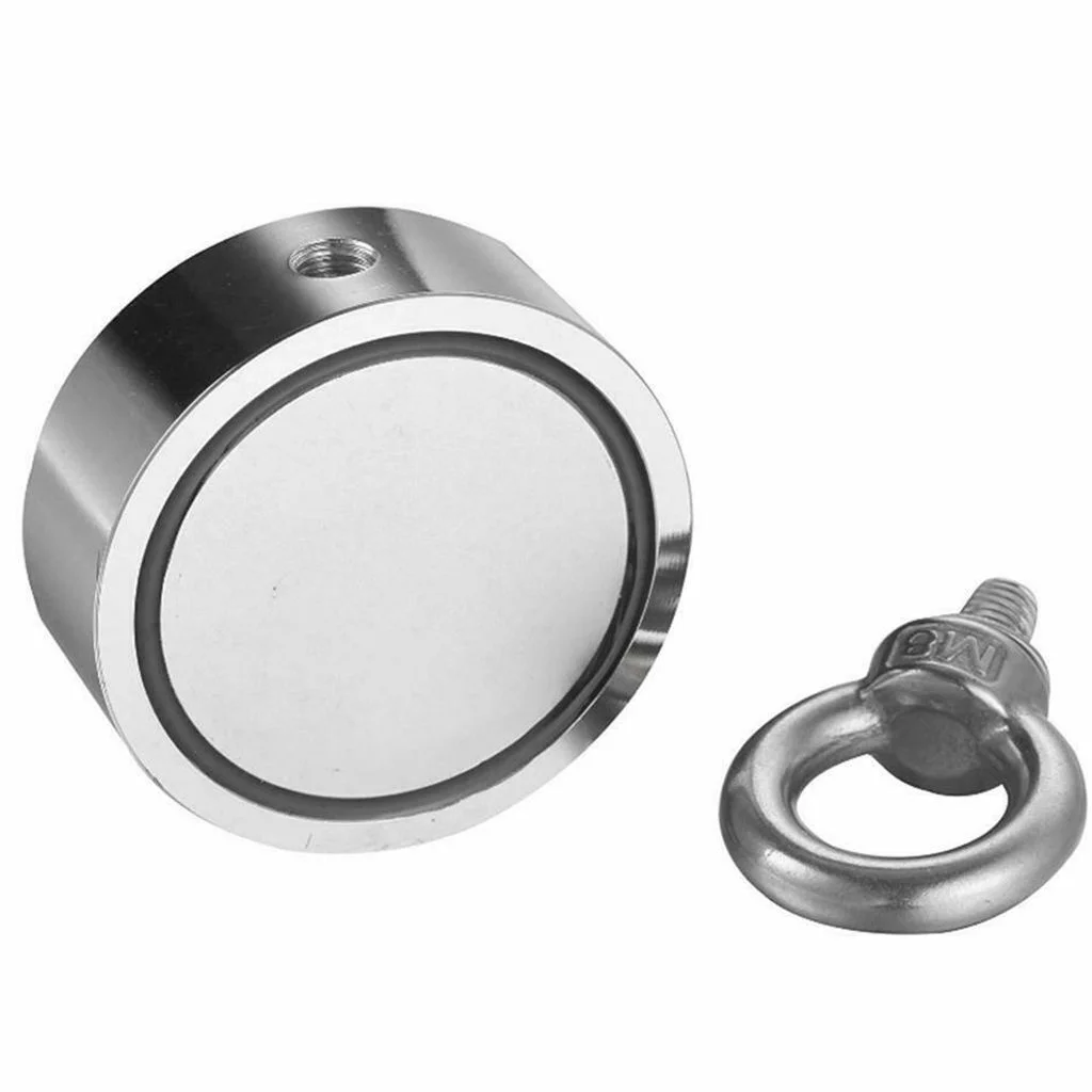 1100LBS Double Sided Fishing Magnet, Super Powerful Neodymium Magnet N52 Round