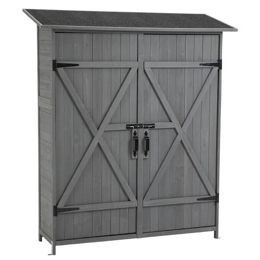 Outdoor Storage Cabinet with Lockable Door, Wooden Tool Shed with Detachable Shelves and Pitch Roof, Gray