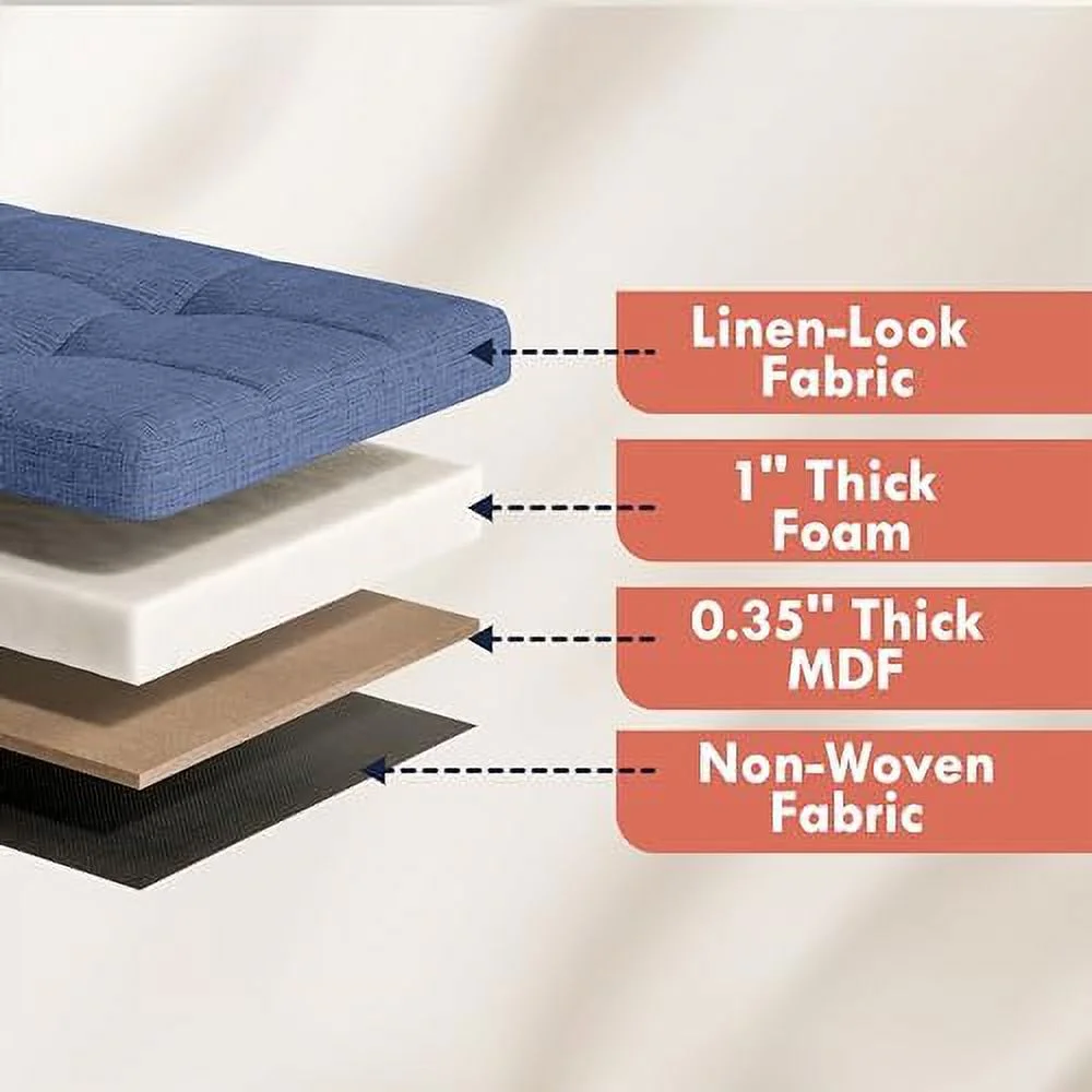 ZFGSUIJN Foldable Tufted Linen Large Long Bench  Ottoman Foot  Stool Seat with 3 Drawer Cubes - 15" x 40" x 15"  Navy Blue