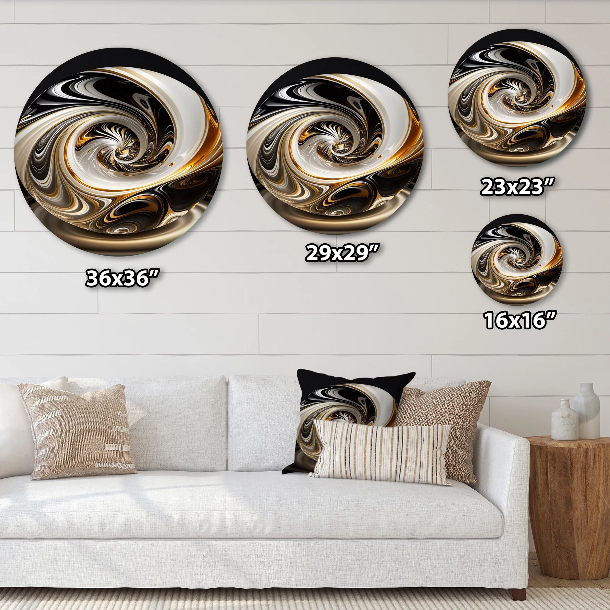 DESIGN ART Designart 'Gold And Black Stained Glass Spiral II' Modern Metal Round Wall Art 36x36 - Disc of 36 Inch