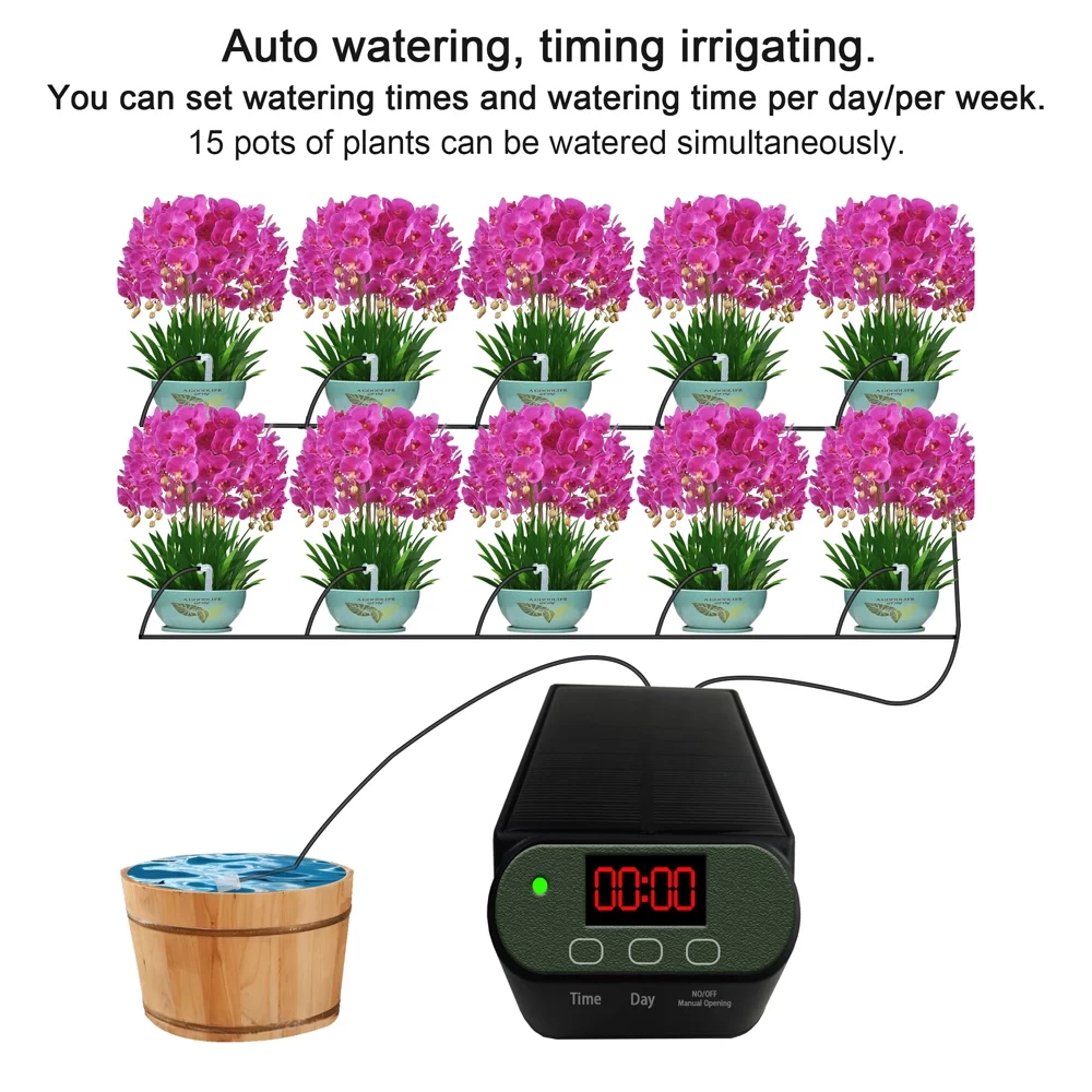 Andoer Irrigation Controller,Water Plant Timer Lcd Screen Device Solarpowered Lcd Screen Device Auto Water Auto Water Plant Screen Device Auto Huiop Eryue