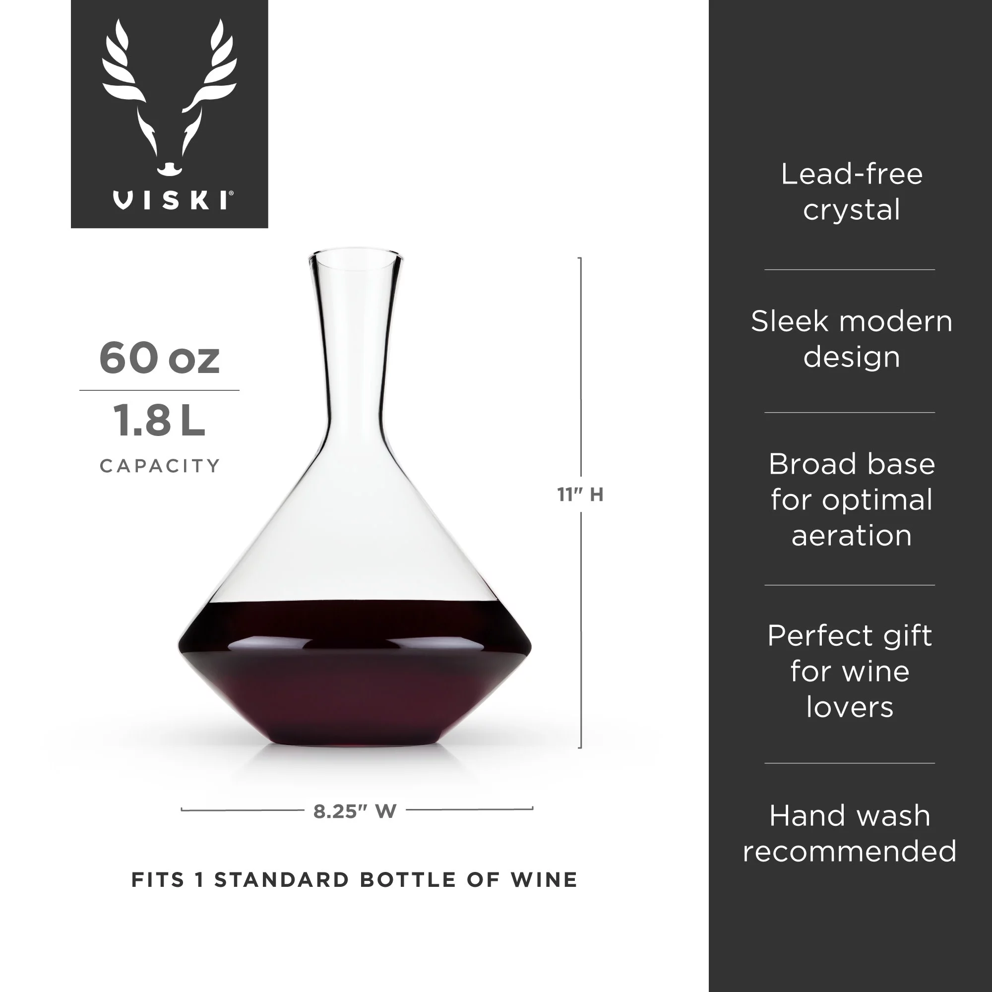 Viski Angled Wine Decanter - Modern Crystal Wine Decanter, 60 oz