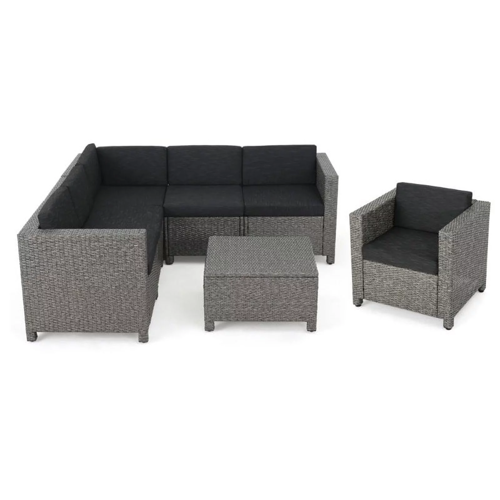 Noble House Puerta 7 Piece Outdoor Wicker Sectional Sofa Set in Black