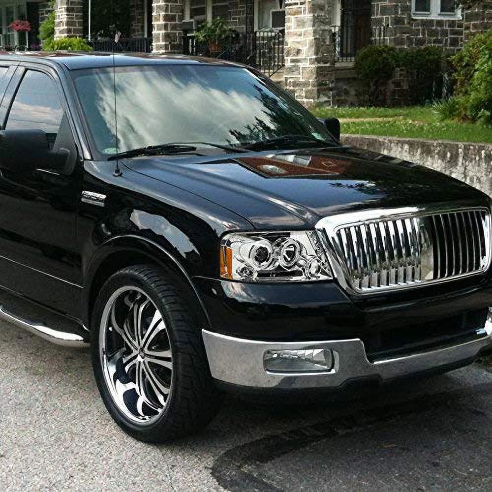 SMD LED Halo Projector Headlight In Chrome Housing Clear Lens Made For And Compatible With 2004 - 2008 Ford F-150 F150 06-08 Lincoln Mark LT 04 05 06 07 08