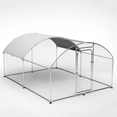 Metal Large Chicken Coop Walk-in Poultry Cage Large Chicken Run Arc Shaped Cage with Waterproof Anti-Ultraviolet Cover, 1.00