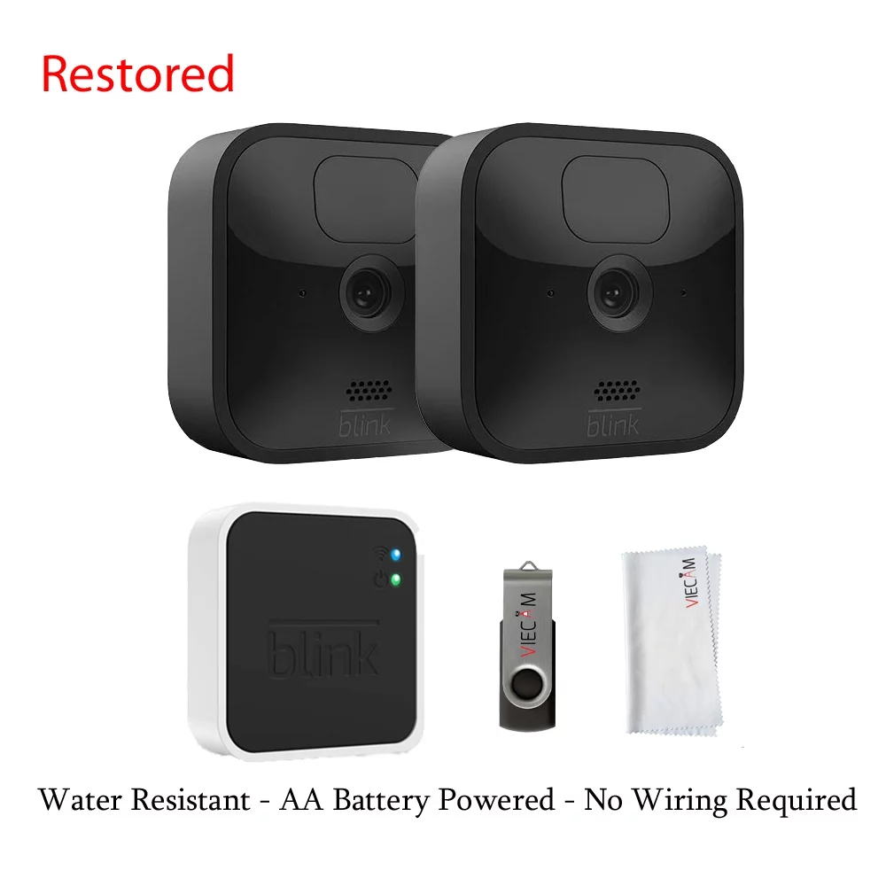RESTORED Blink_Outdoor_Security Camera System (3rd Generation) | 2 Cameras kit with VIECAM 32GB USB Local Storage Accessory Bundle