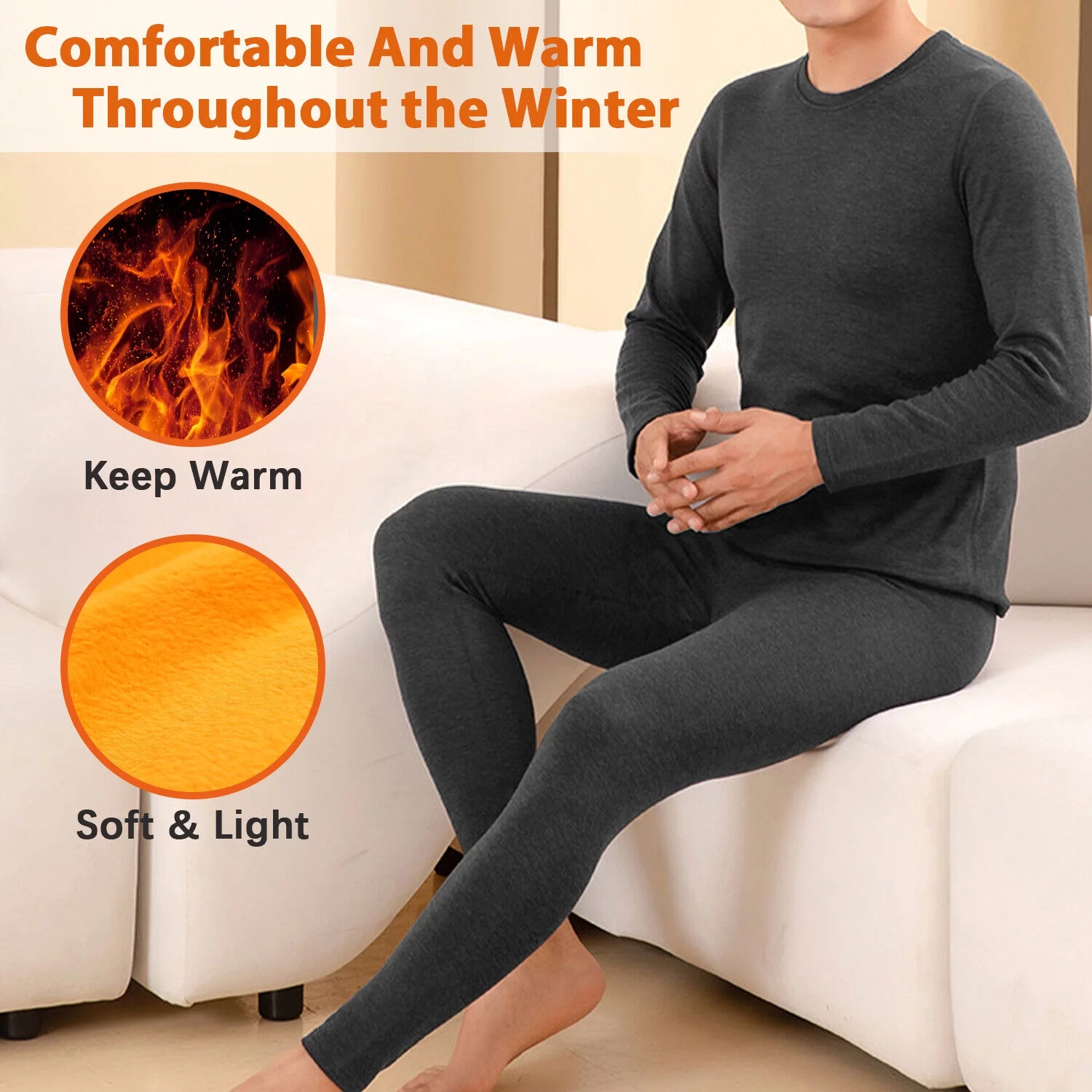 Mens Fleece Lined Thermal Long Johns Top Bottom Underwear Set Winter Pants Shirt