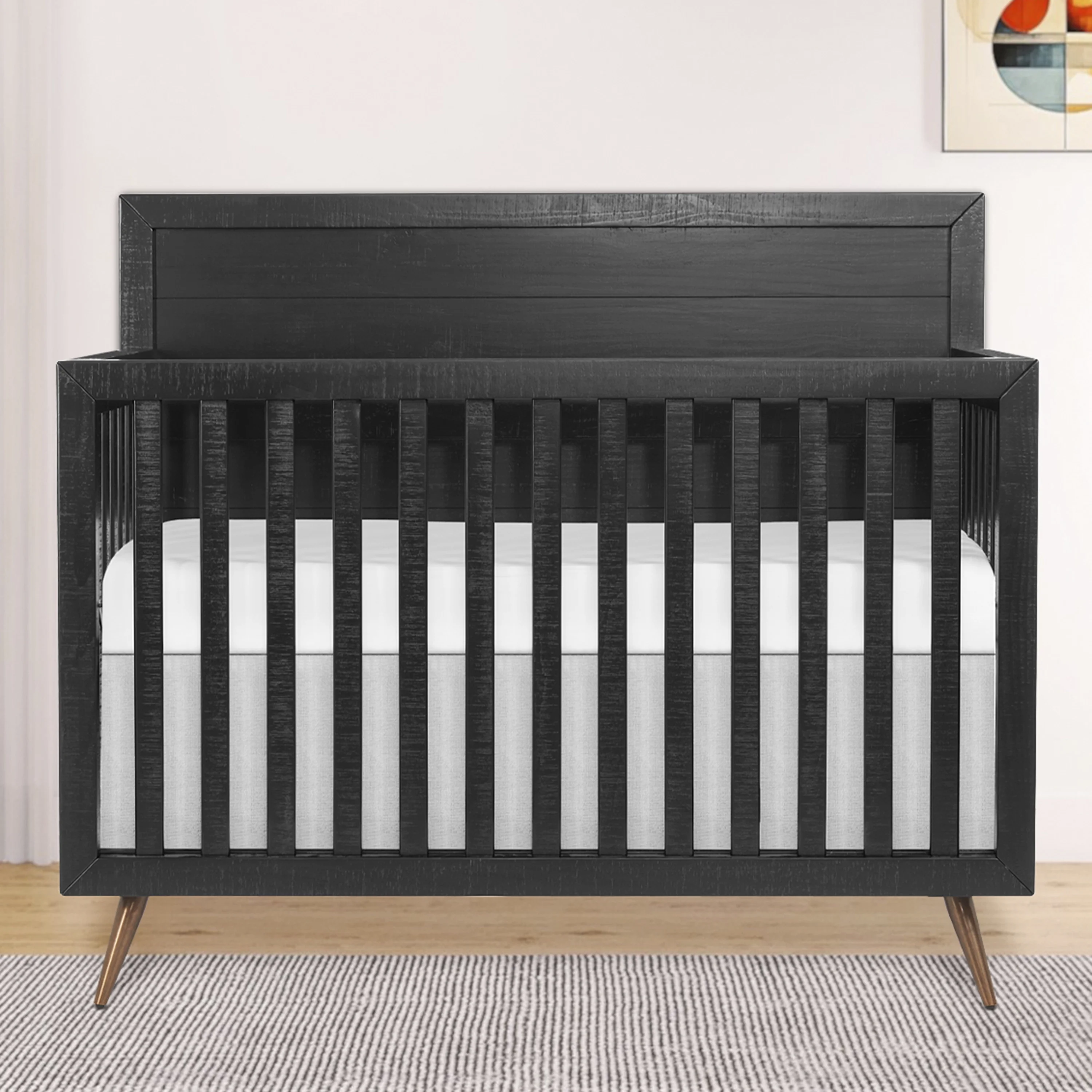 Evolur Stilnovo Mid Century 4 In 1 Convertible Crib In Onyx Black