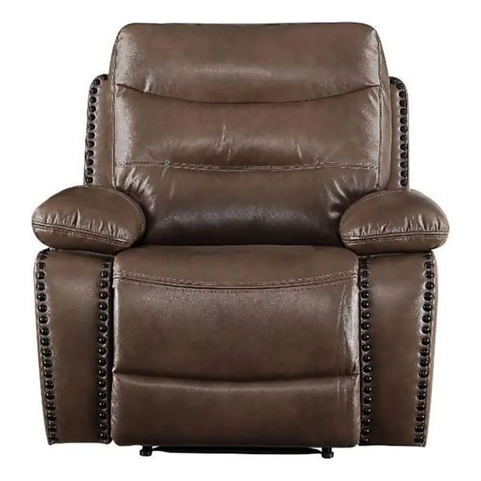 Bowery Hill Contemporary Leather-Gel Match Power Motion Recliner in Brown