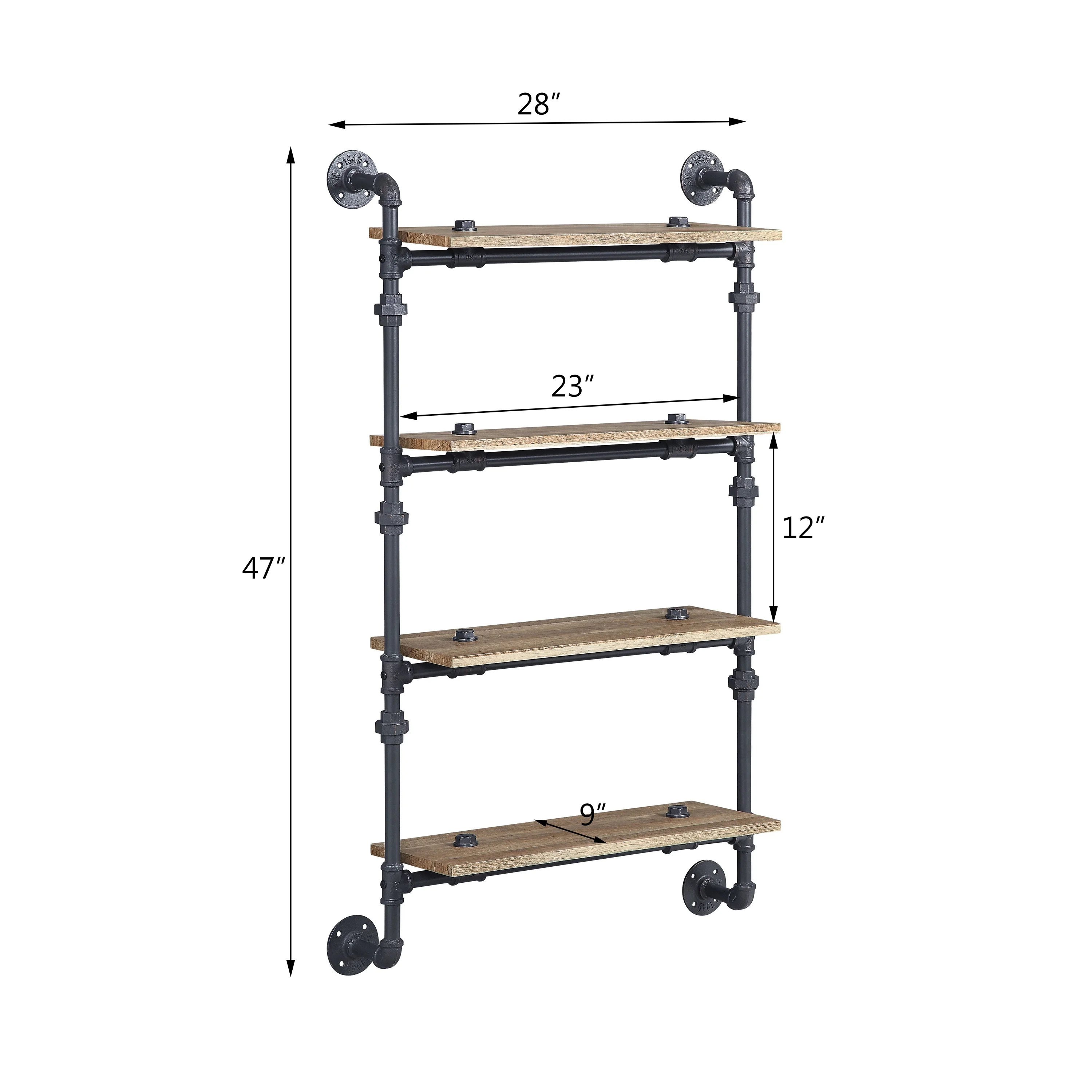 ACME Brantley Wall Rack with 4 Wooden Shelves in Oak and Sandy Black