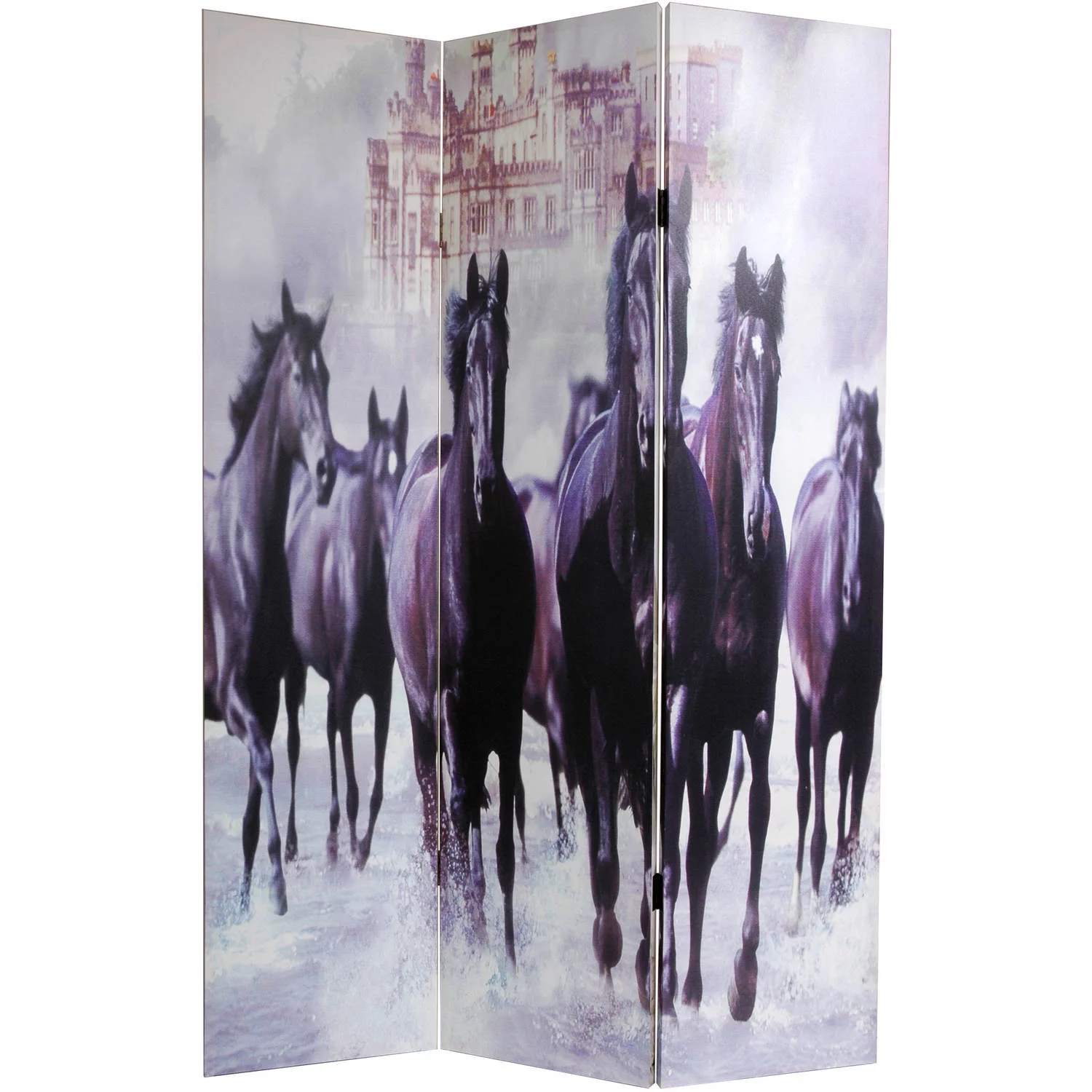 Oriental Furniture 6 ft. Tall Double Sided Horses Canvas Room Divider - 3 Panel