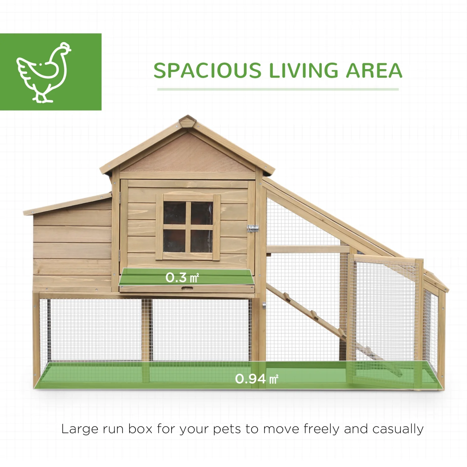 DremFaryoyo PawHut 69” Wooden  Coop  Poultry Cage Hen House with Connecting Ramp  Removable Tray  Ventilated Window and Nesting Box  Natural