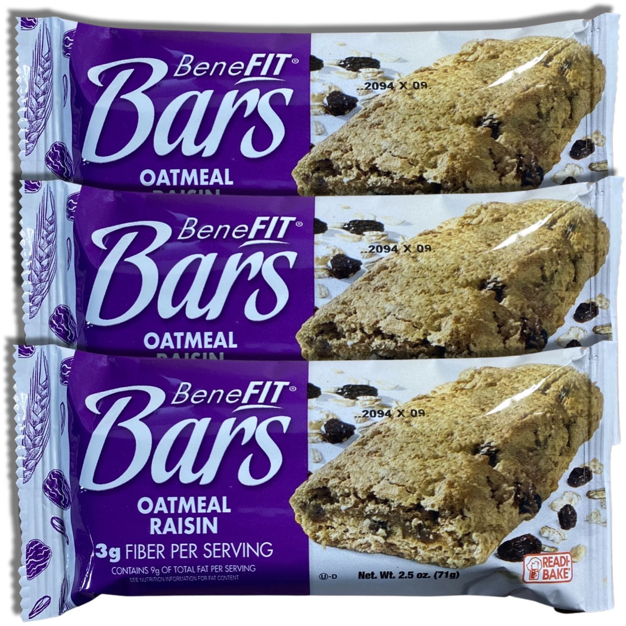 (5 pack) Oatmeal Raisin BeneFit Bars by Readi-Bake Bundled by Tribeca Curations | 2.5 Ounce | Value Pack of 12