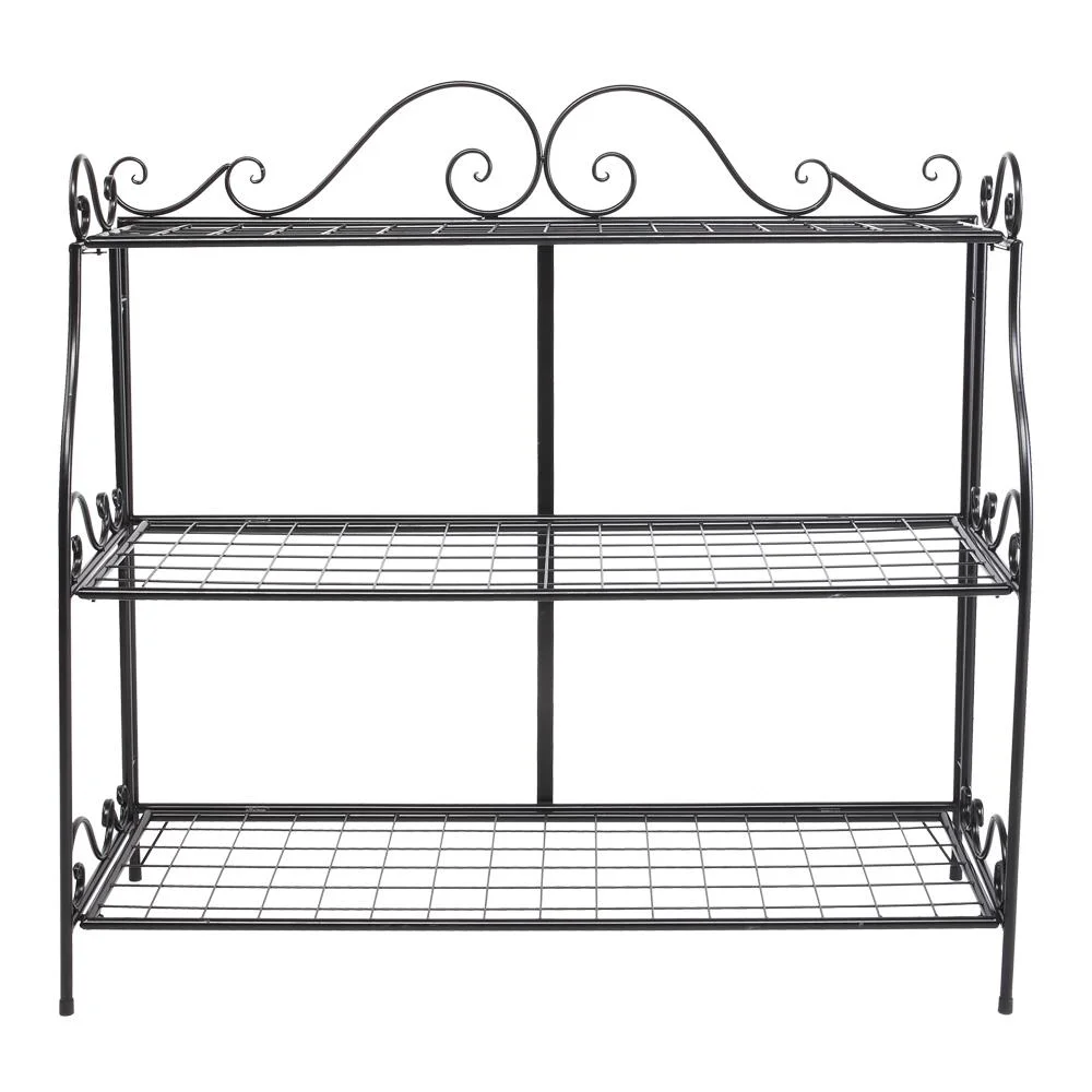 Ktaxon 3-Tier Modern & Contemporary Style Metal Plant Stand Scrollwork Design Indoor Outdoor Flower Rack, Black