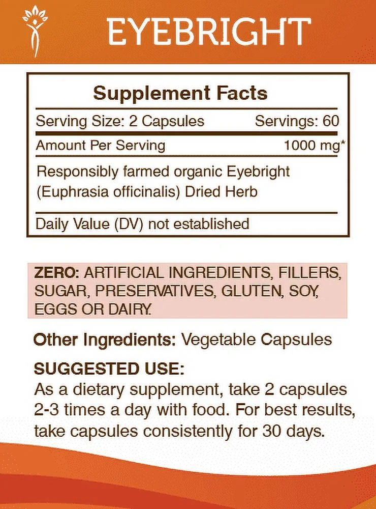 Secrets of the Tribe Eyebright 120 Capsules, 500 mg, Responsibly farmed organic Eyebright (Euphrasia officinalis) Dried Herb