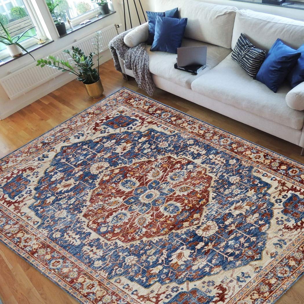 Vintage Rugs/Contemporary Persian Area Rugs-Distressed Stone Washed Blue (5'x7')