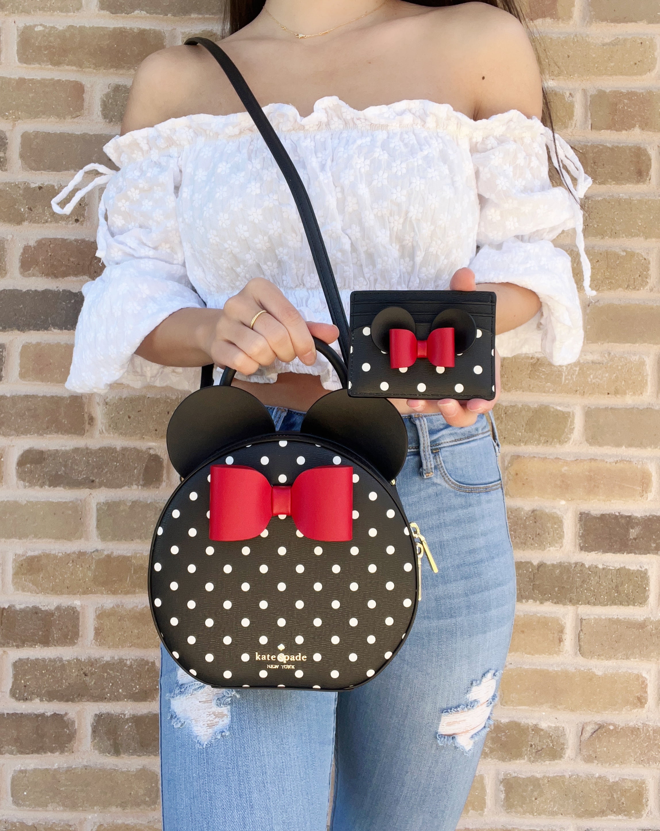 Disney x Kate Spade Minnie Mouse Round Crossbody Bag Black Multi + Card Holder