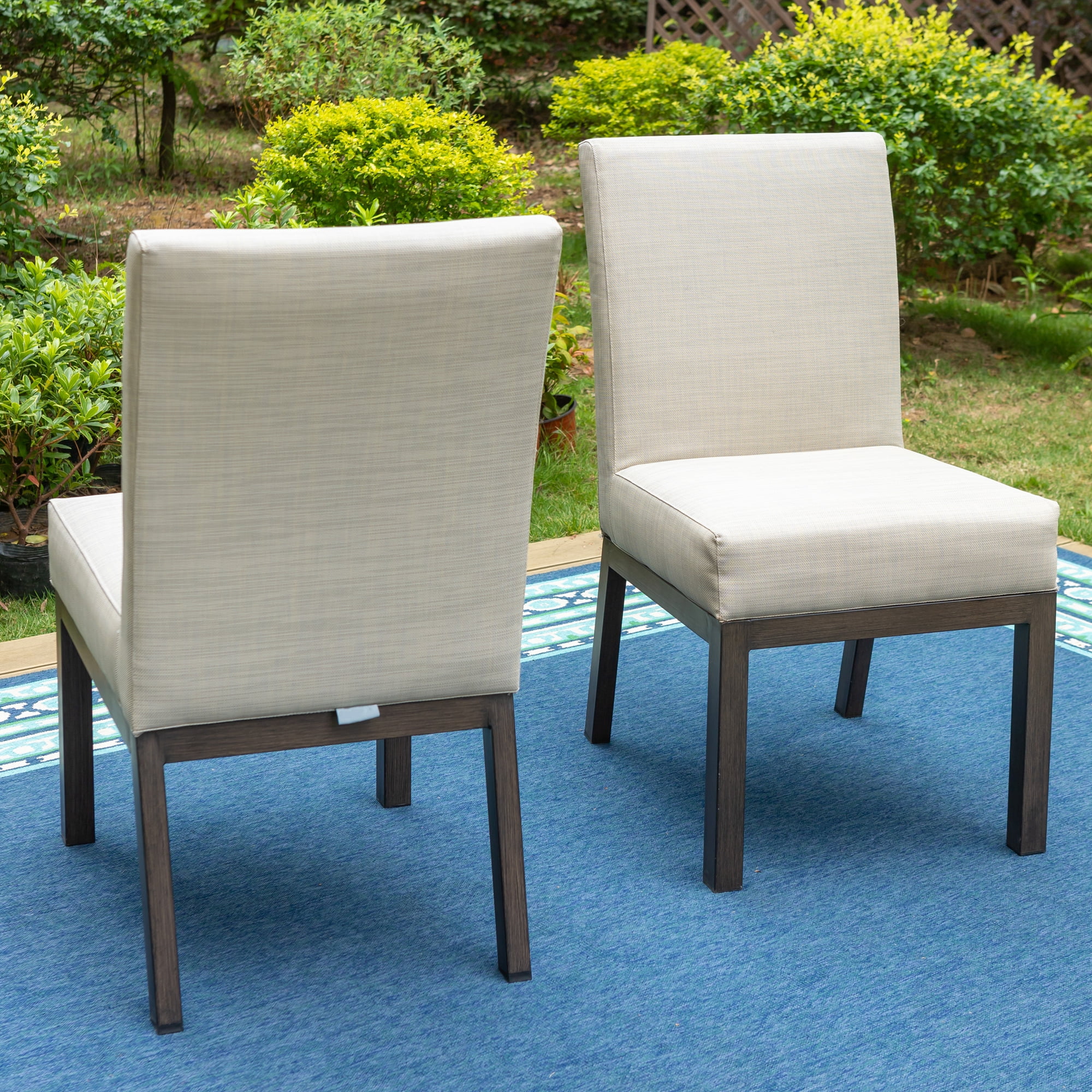 MF Studio 6-Piece Patio Dining Set with 4 PCS Cushion Padded Parsons Chairs, 1 PC Solid Wood Bench&1 PC Large Solid Wood Table, Beige