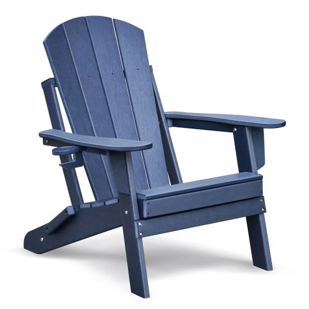 Qulable Folding Outdoor Adirondack Chair for Relaxing, HDPE All-weather Fire Pit Chair, Patio Lawn Chair for Outside Deck Garden Backyardf Balcony, Navy Blue