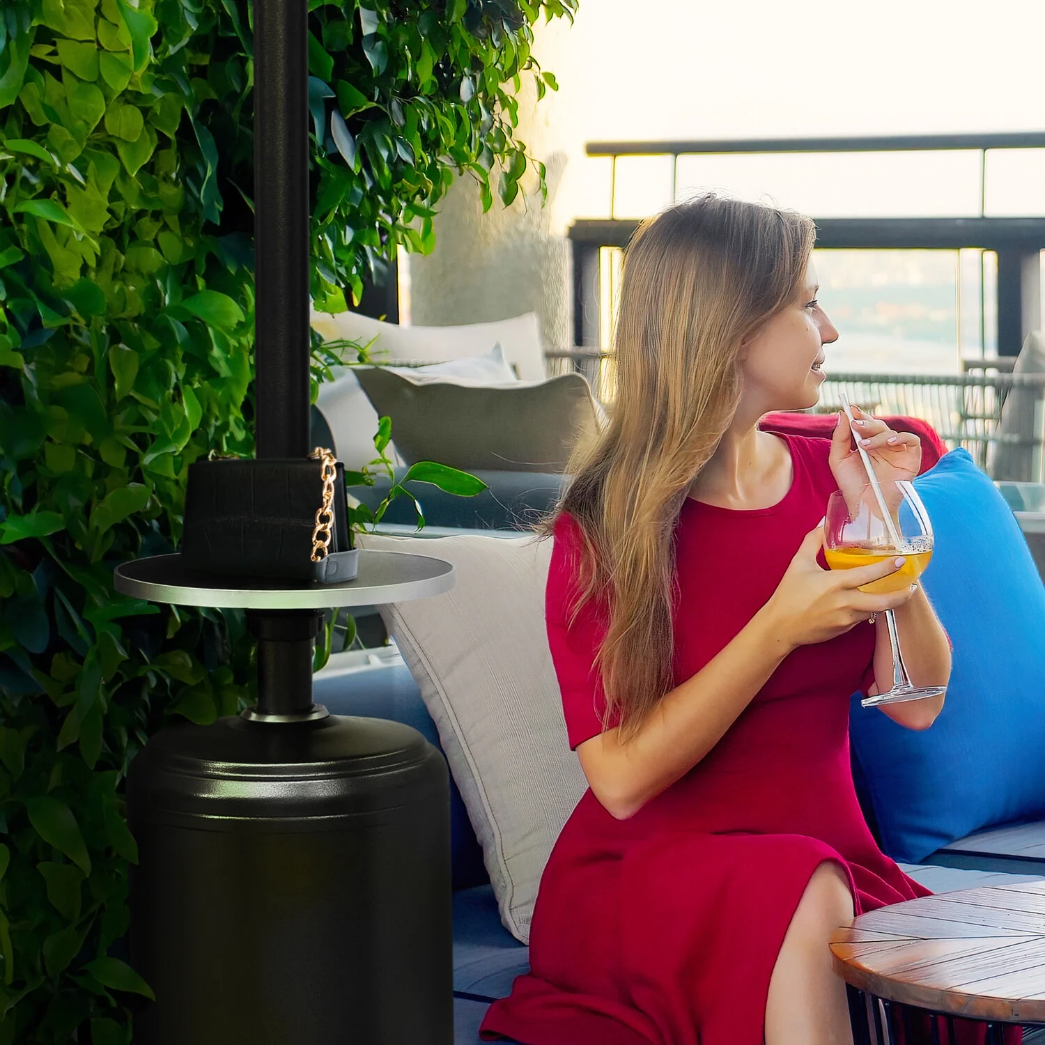 Hanover 7-ft. 48,000 BTU Steel Umbrella Propane Patio Heater in Black, HAN004BLK