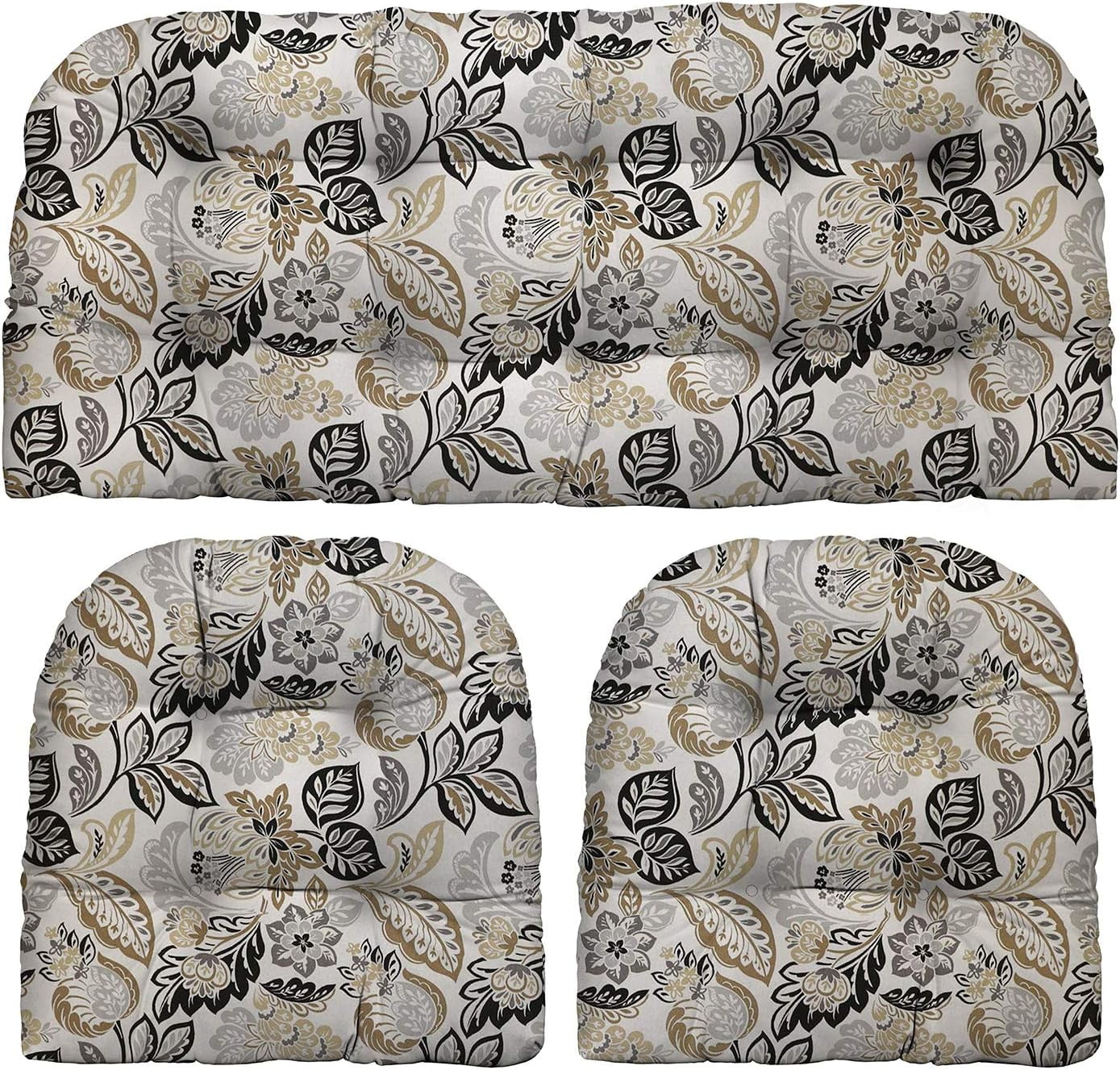 3 Piece Tufted Wicker Settee  Chair Cushion Set | Indoor/Outdoor ester Fabric | Reversible | 1 Loveseat 44” W X 22