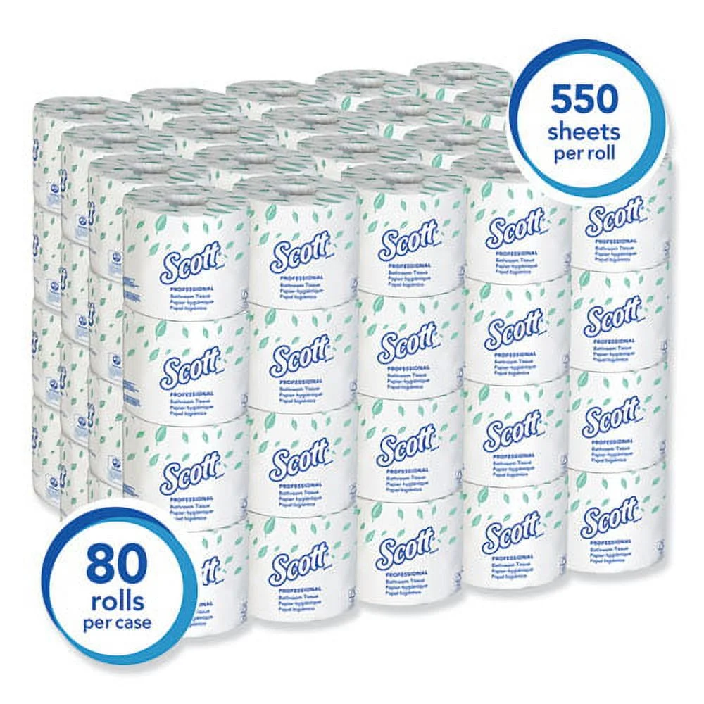 Scott Essential Standard Roll Bathroom Tissue for Business, Septic Safe, 2-Ply, White, 550 Sheets/Roll, 80/Carton (04460) - 5 Pack