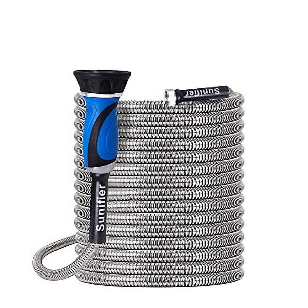 Metal Garden Hose 100 Ft Flexible Stainless Steel Garden Hose 100 Foot Heavy Duty Water Hose With High Pressure Hose Nozzle Sprayer for Garden, Lawn(100 Feet)