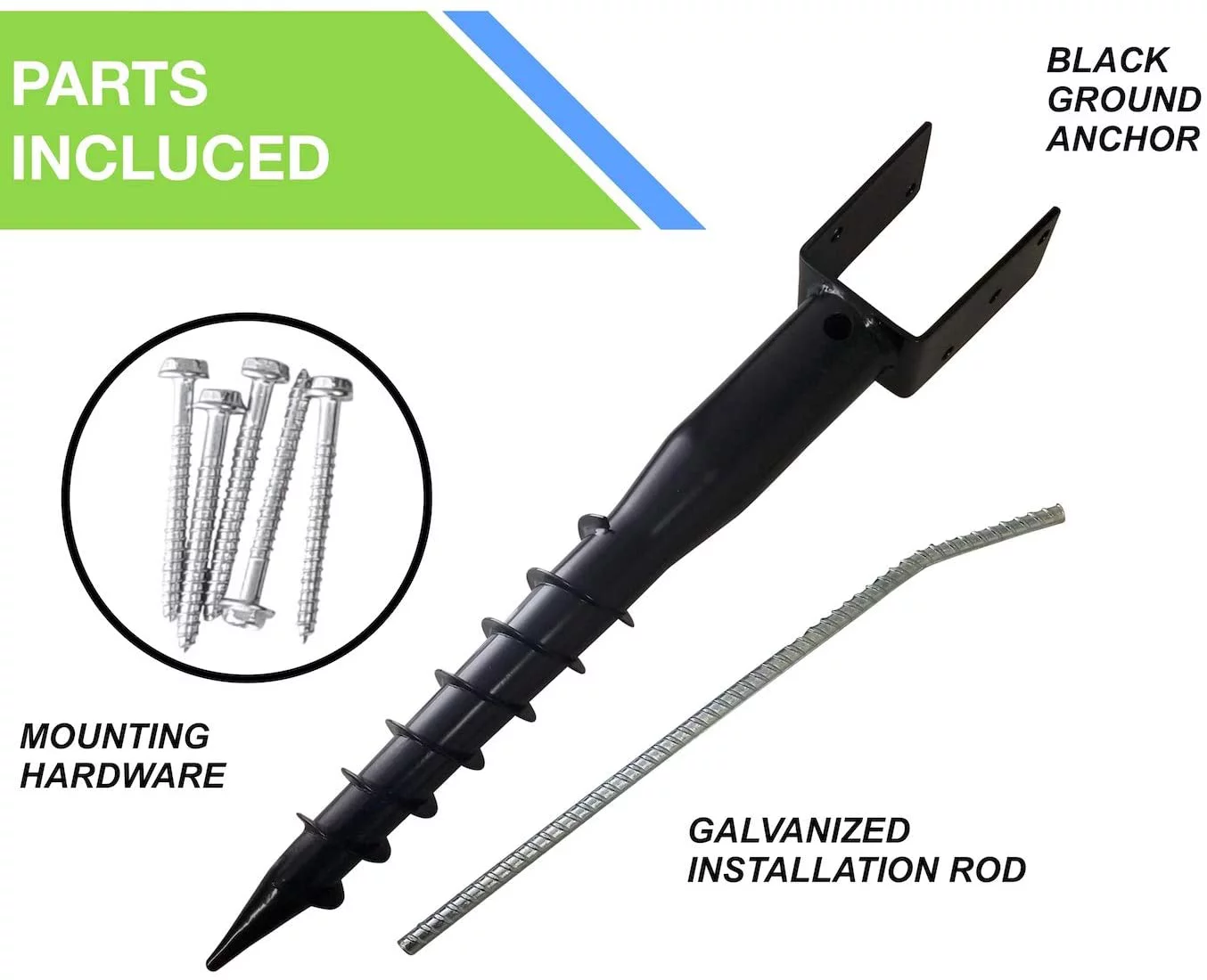 United Premium No Dig Ground Anchor - Black U-Model Screw in Post Stake - 27