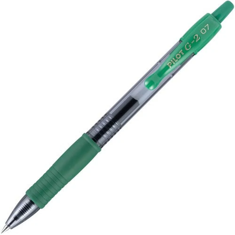 Pilot G2 Retractable Gel Ink Rollerball Pens Fine Pen Point - 0.7 mm Pen Point Size - Refillable - Green Gel-based Ink - Clear Barrel - 12 / Dozen