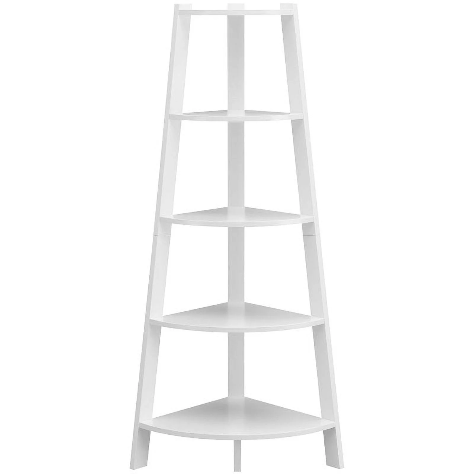 Pemberly Row Modern 5-Tier Wide Corner Bookcase in White Wood