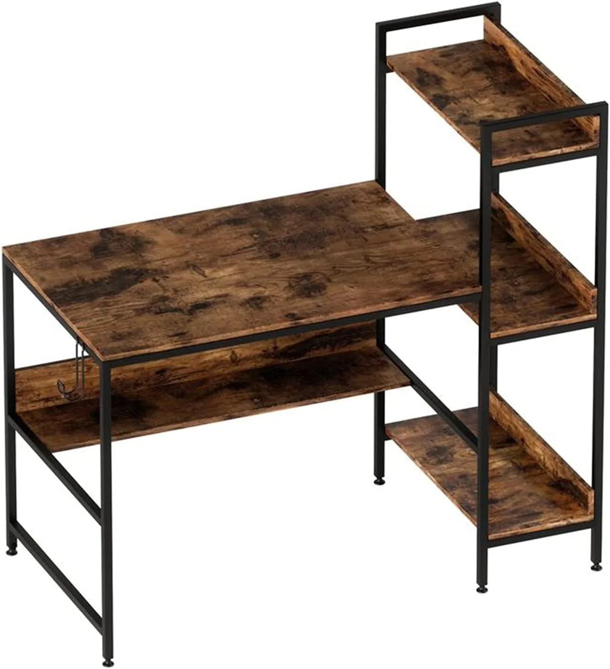 WTYNKAE Computer Desk with  Shelves 47 Inch Ladder Writing Desk Bedroom Organization for Small Space Reversible Bookshelf and Under Desk  (Rustic Brown)