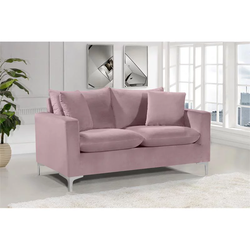 Home Square 3-Piece Set with Velvet Accent Chair Sofa and Loveseat in Pink