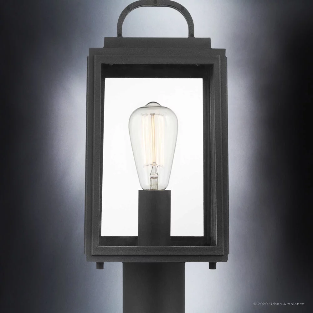 Luxury Farmhouse Post Light, 15.625H x 7W, with Modern Farmhouse Style, Midnight Black, UHP1389 by Urban Ambiance