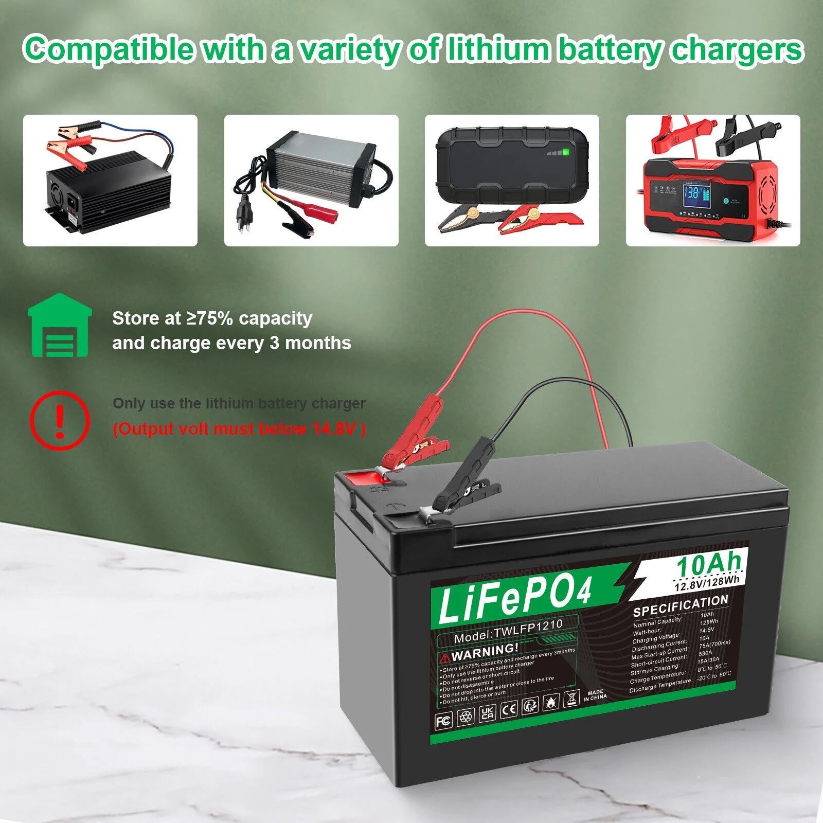 BMS LiFePO4 Battery 12V Lithium 10Ah 2000+ Deep Cycle for RV Boat Home Outdoor