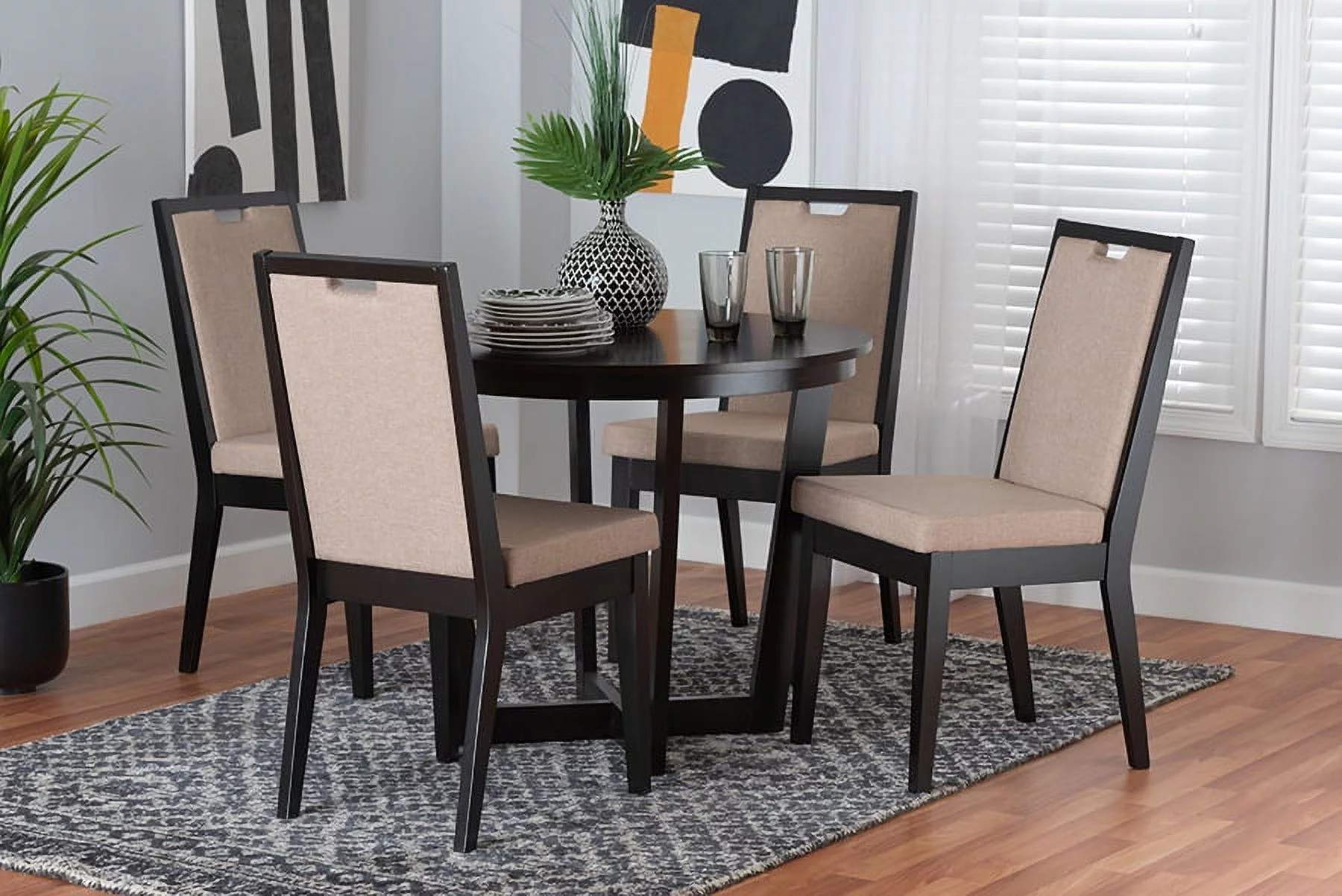 Baxton Studio Ana Modern Beige Fabric and Dark Brown Finished Wood 5-Piece Dining Set