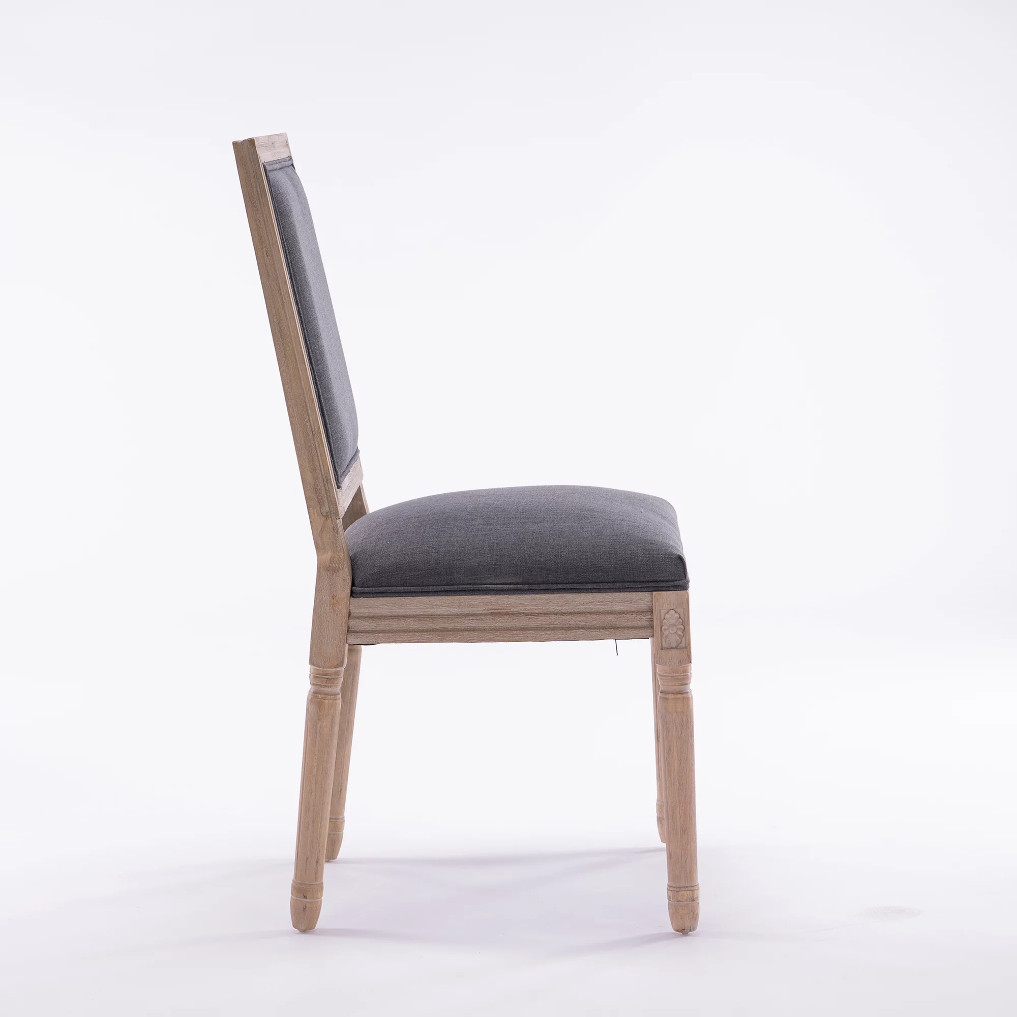 French Style Solid Wood Frame Antique Painting Linen Fabric Square Back Dining Chair,Set of 2,grey