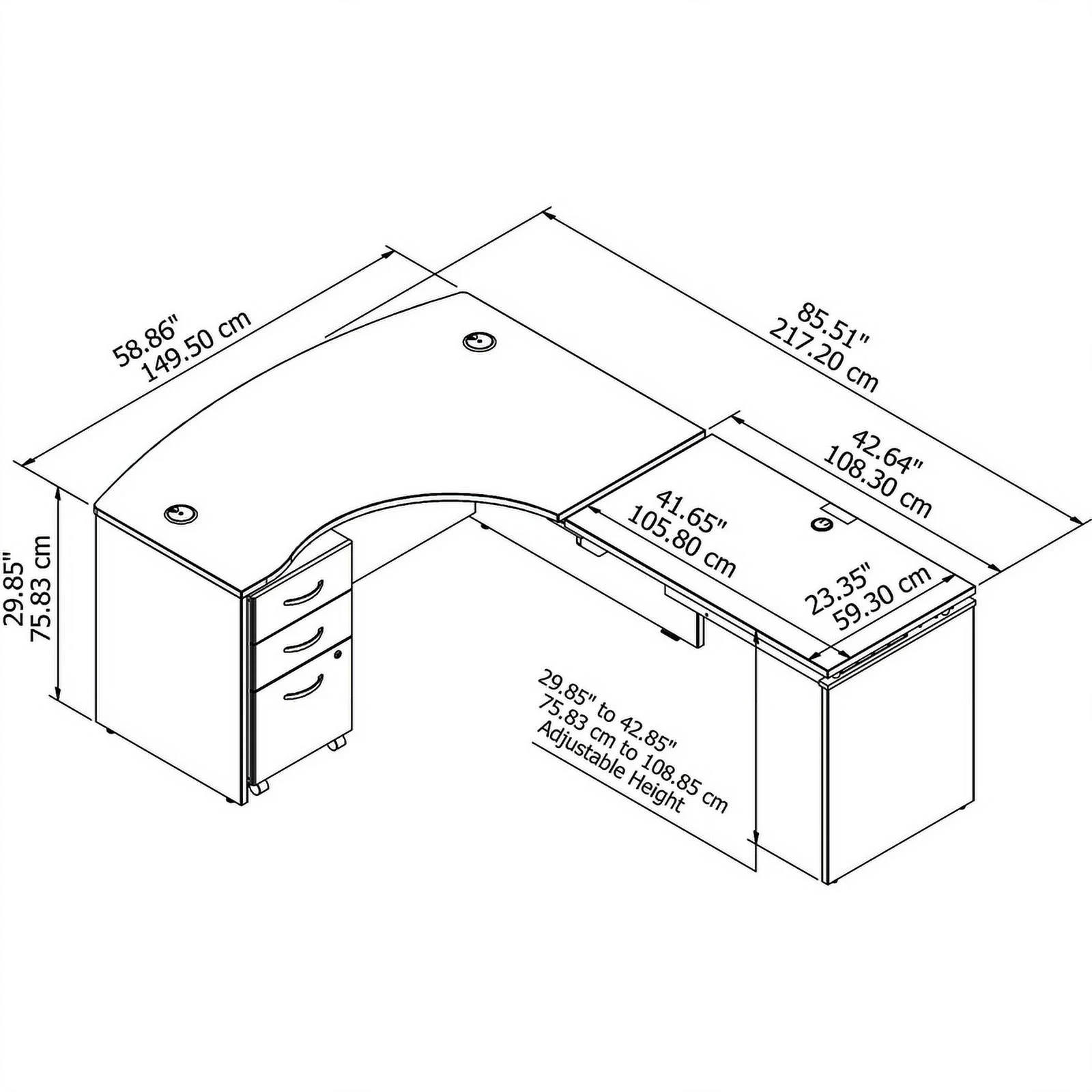 Scranton & Co Furniture 60W Right Sit to Stand L Shape Desk Office Set in Cherry