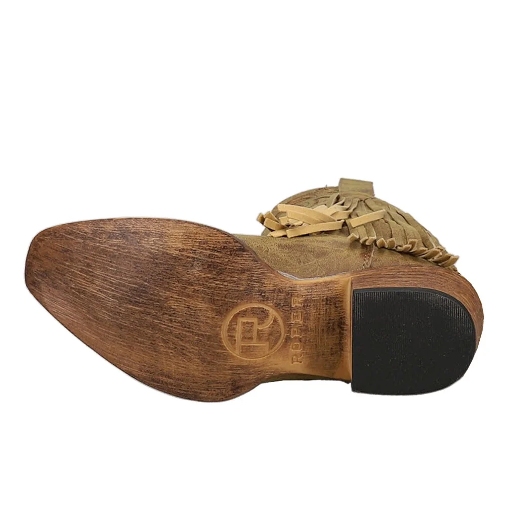 Roper  Womens Rickrack Embroidery Fringe Snip Toe Cowboy  Casual Boots   Mid Calf Low Heel 1-2