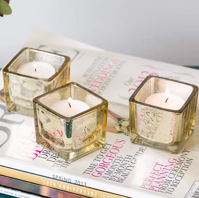 Richland Metallic Gold Mercury Square Votive Holder Set of 12