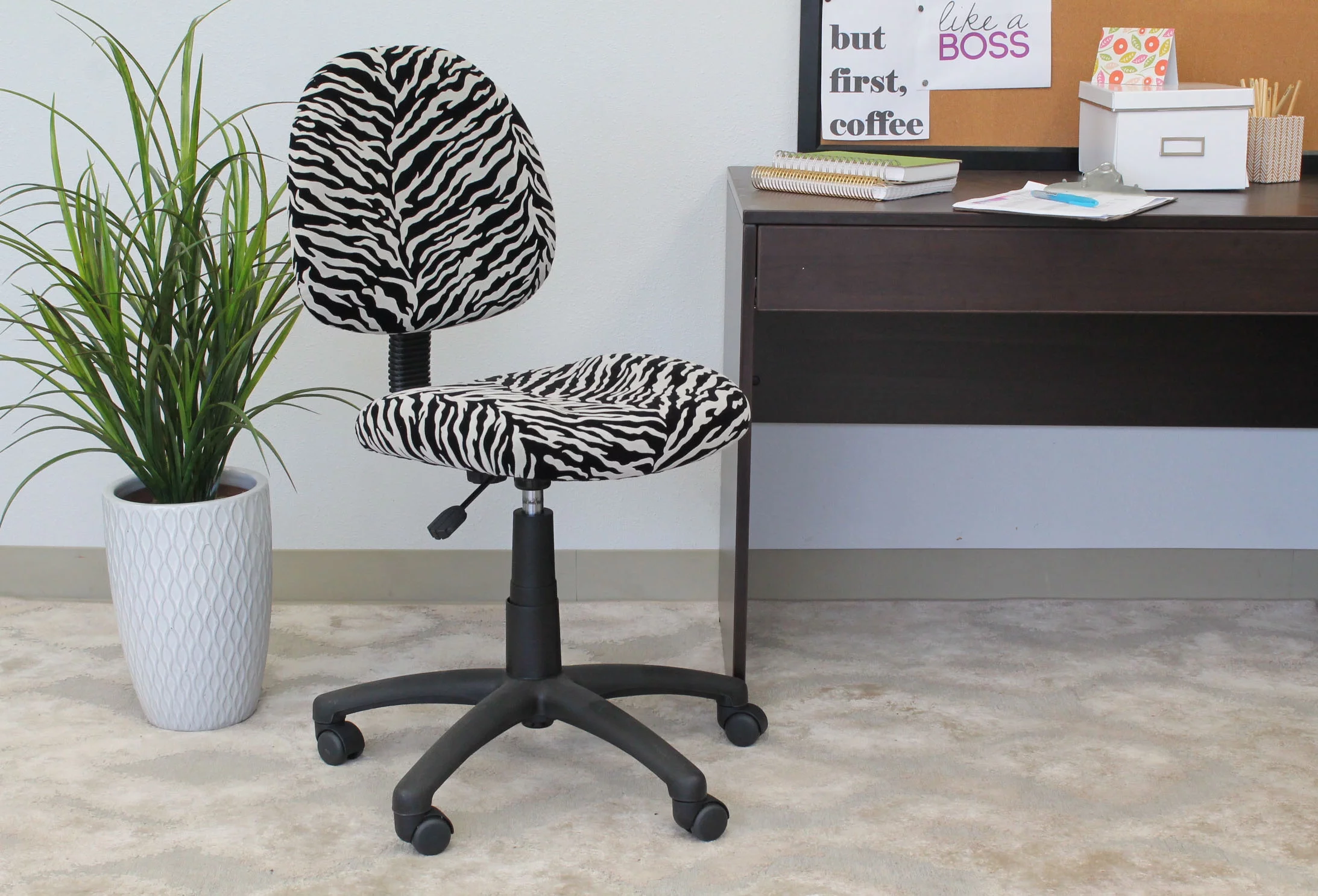 Boss Office Products Zebra Perfect Posture Delubye Modern Home Office Chair without Arms