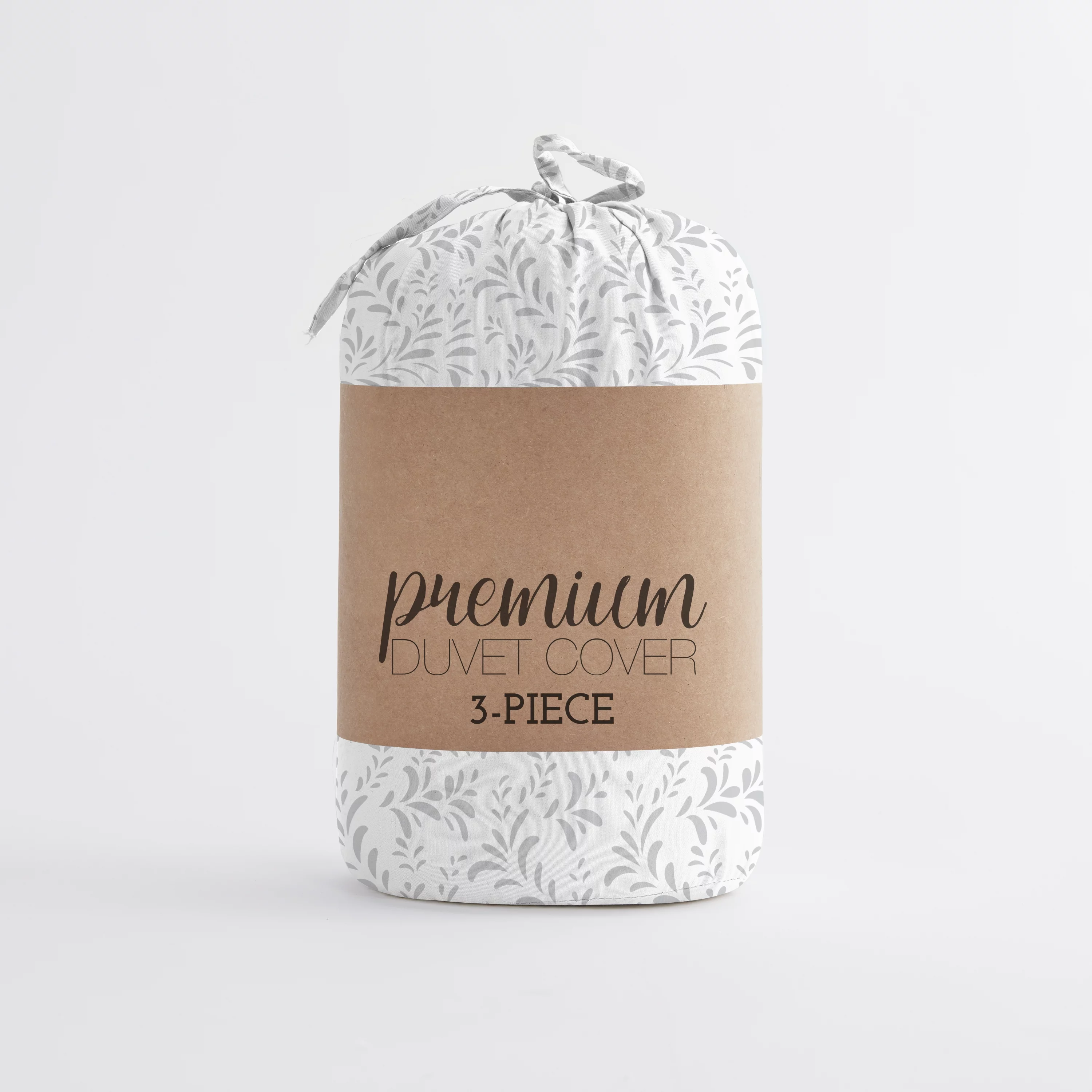 Noble Linens Light Gray Burst of Vines Print 3-Piece Duvet Cover Set, Full/Queen