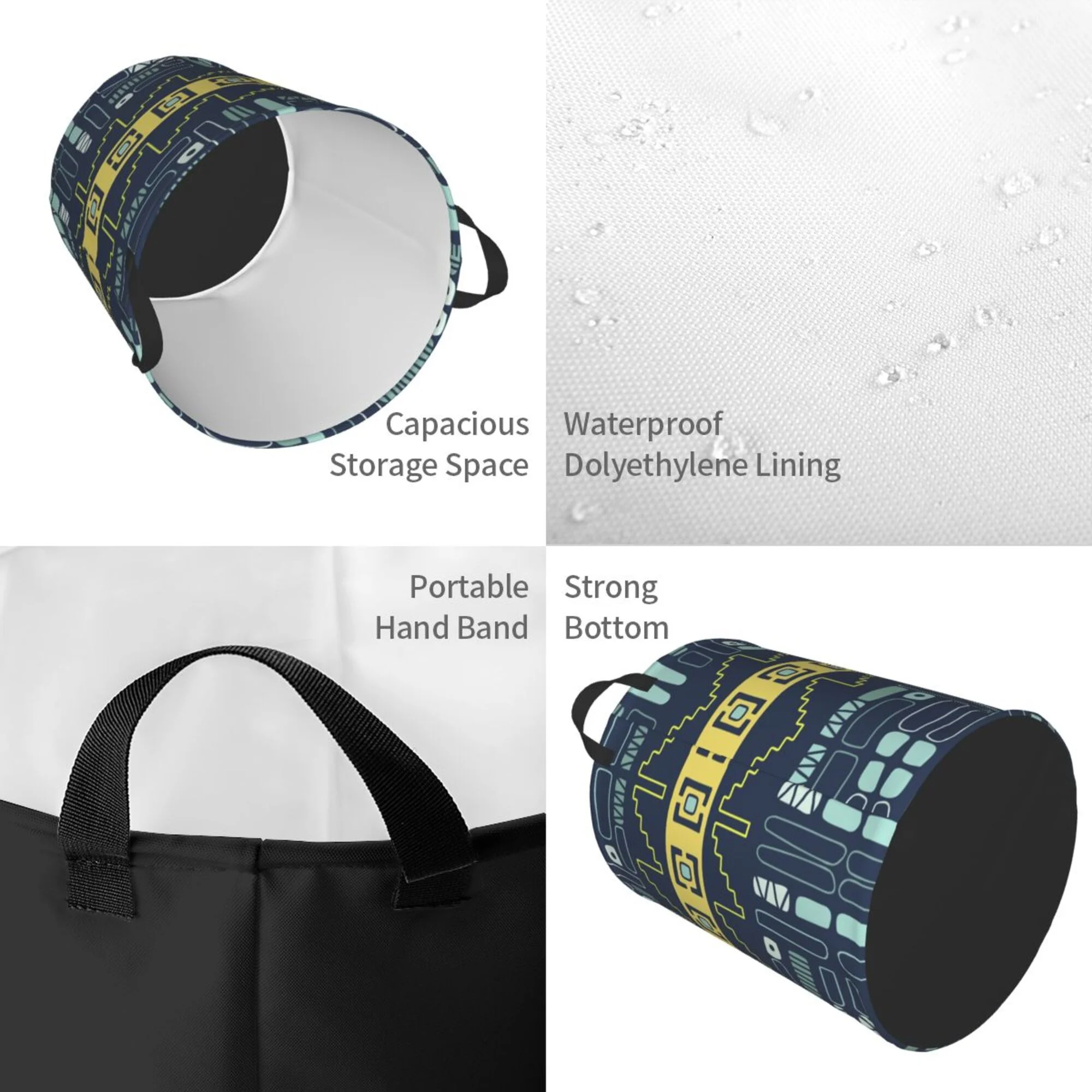 ZICANCN Laundry Basket Organizer, Retro Blue Boho Ethnic Style Collapsible Hamper for Bathroom Bedroom Laundry Room, Medium Size