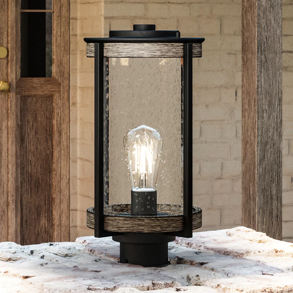 Luxury Farmhouse Post Light, 15.625H x 7.375W, with Modern Farmhouse Style, Midnight Black, UHP1353 by Urban Ambiance