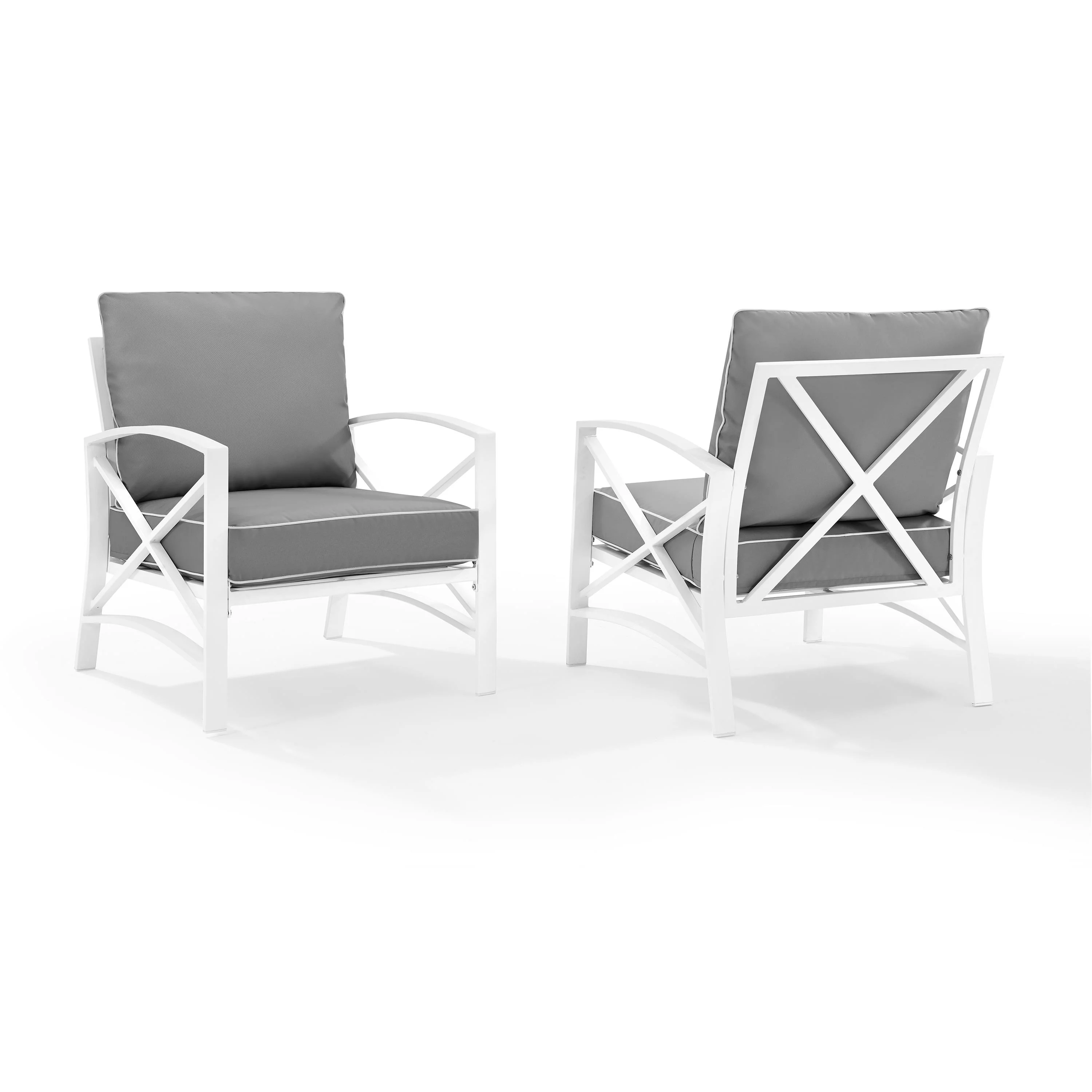 Crosley Kaplan Patio Arm Chair in Gray and White (Set of 2)